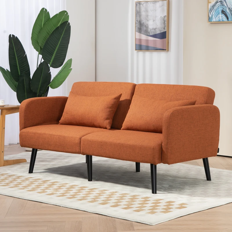HOMCOM Canapea extensibilă clic clac cu cotiere, spătar reglabil și 2 perne, 170x83x80 cm, maro și culoarea lemnului