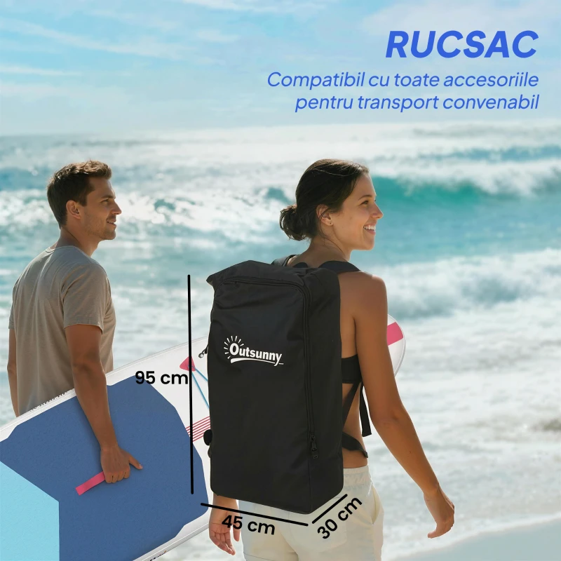 Outsunny Placă SUP Gonflabilă pentru Adulți, Stand Up Paddle Board cu EVA Antialunecare, Vâslă Reglabilă din Aluminiu, Rucsac, Pompă, Aripioară Detașabilă, Capacitate 160 kg, 305x89x15cm, Pentru Toate Nivelurile
