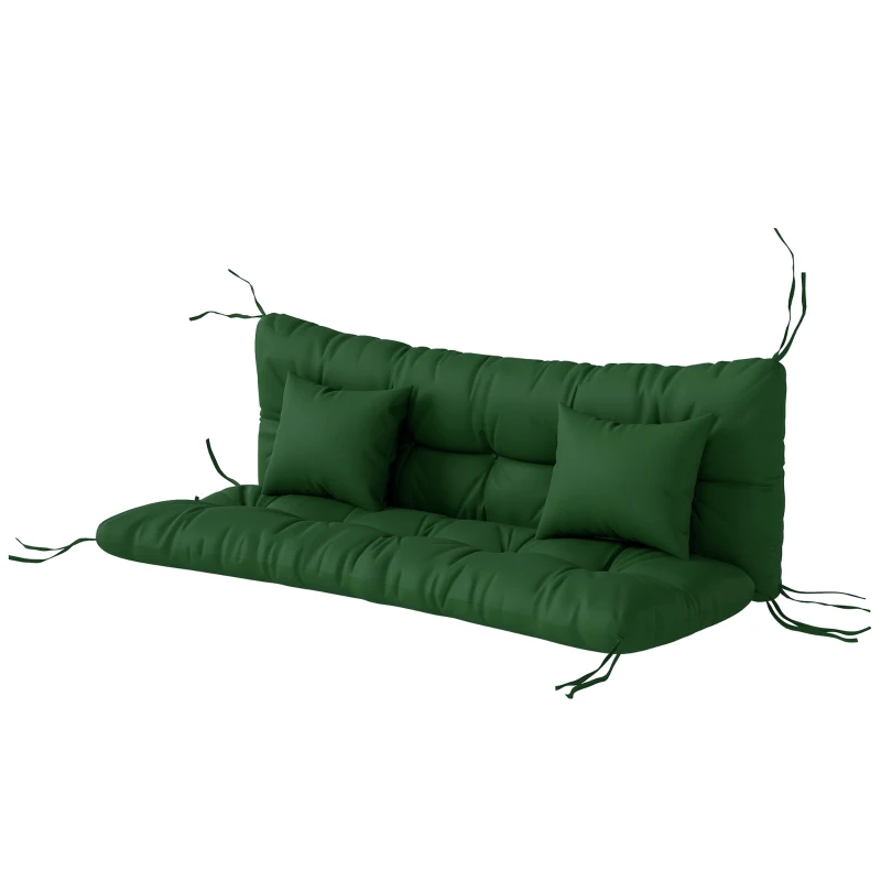Outsunny Outdoor Seat Cushions Back Cushion with 2 Pillows, Water Repellent Seat Pads for 3-Seater Chair, Green