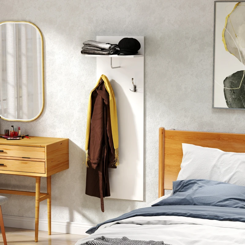 HOMCOM Porte-manteau mural meuble d'entrée avec étagère, 2 crochets et barre en aluminium, pour entrée, couloir, chambre