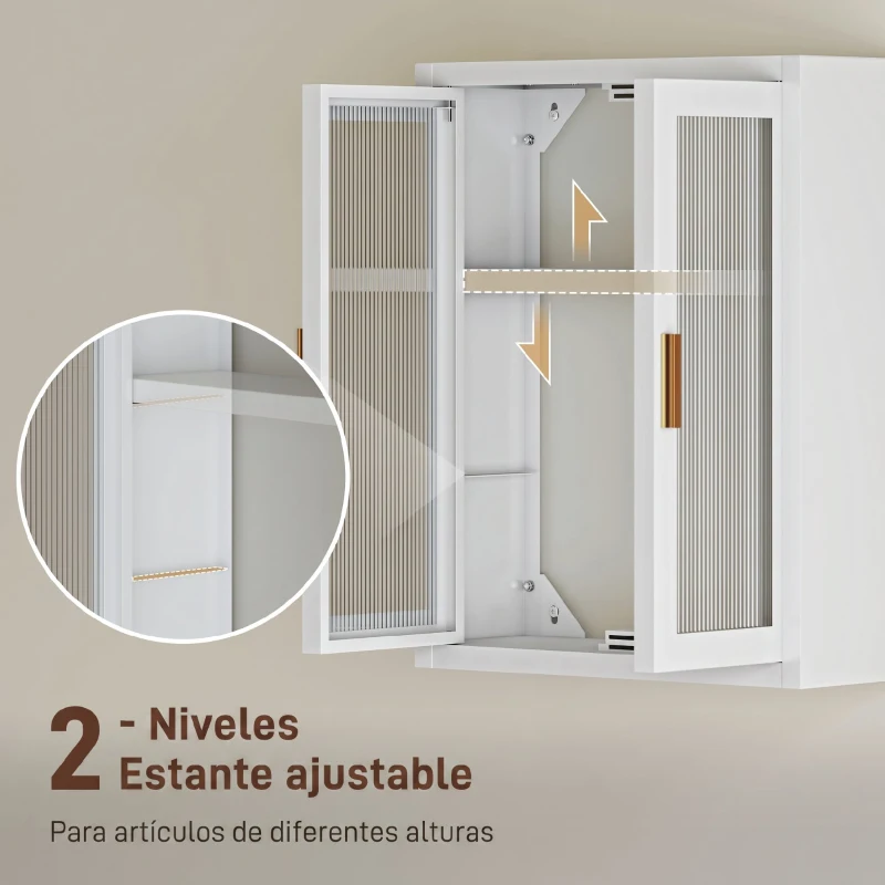 HOMCOM Armario de Baño de Pared Mueble de Baño Colgante Moderno con Estante Ajustable Puertas de Acrílico Blanco