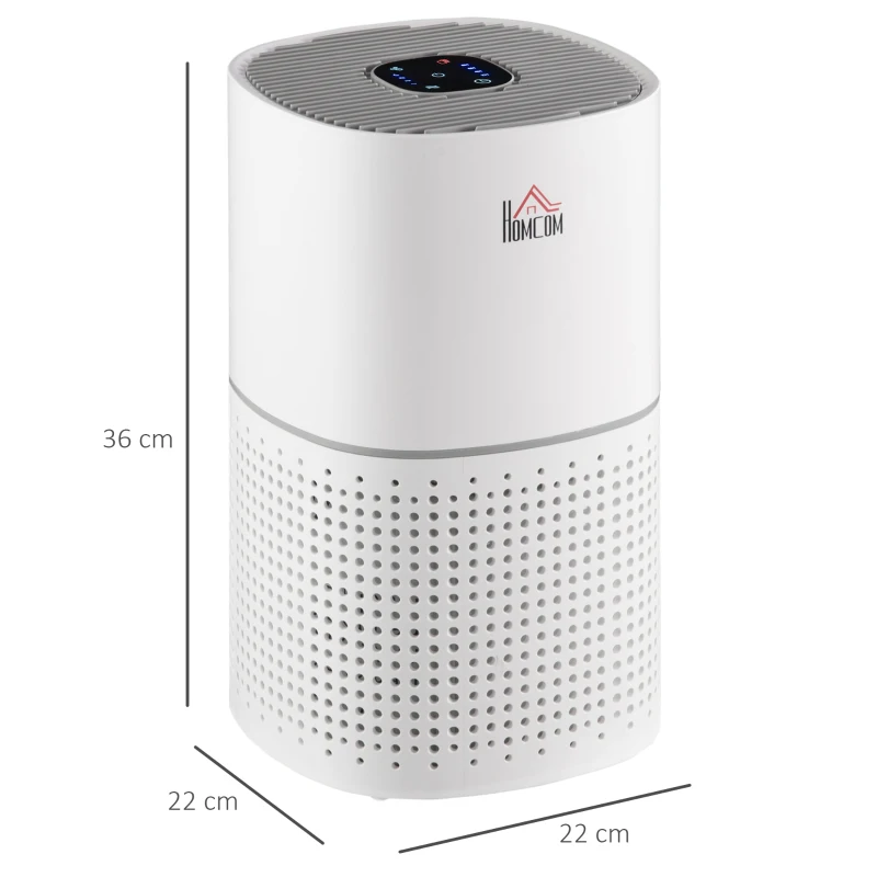 HOMCOM Purificador de Ar HEPA, Ionizador, CADR 225m³/h, Modo Silencioso, 50W, Temporizador, 4 Velocidades - Dim. 22L x 22l x 36H cm - Branco