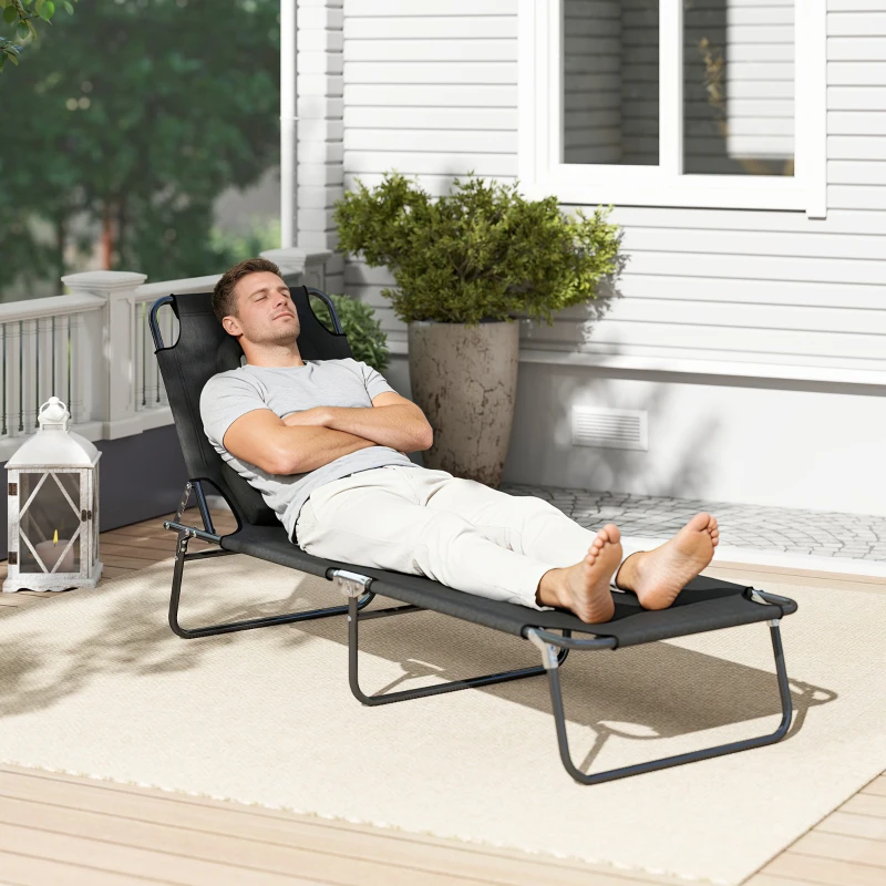 Outsunny Bain de Soleil Pliable transat inclinable 4 Positions Chaise Longue 3 Coussins fournis Noir