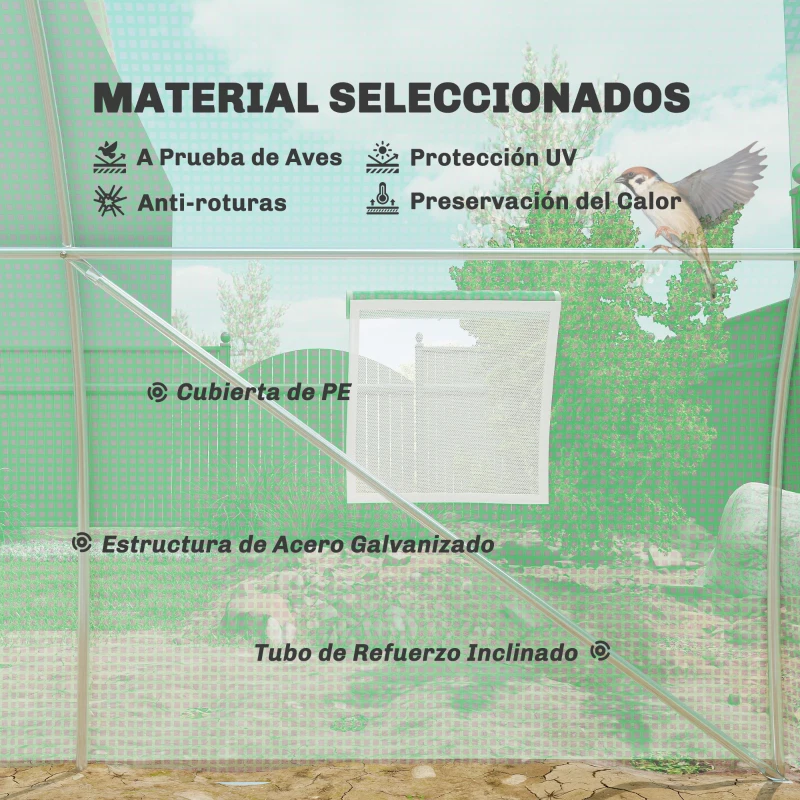 Outsunny Invernadero de Túnel 6x3x2 m con Puerta Enrollable 8 Ventanas de Malla y Estructura de Acero Galvanizado Verde
