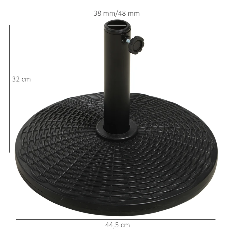 Outsunny Base per Ombrellone Rotonda Effetto Rattan da 12.5kg, Supporto per Pali da 38mm e 48mm, Ø44.5 cm, Nero