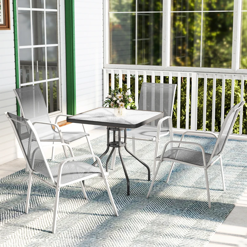 Outsunny Set de 4 Sillas de Exterior Apilables con Asiento de Textilene para Jardín Terraza 54x75,5x95 cm Gris Claro