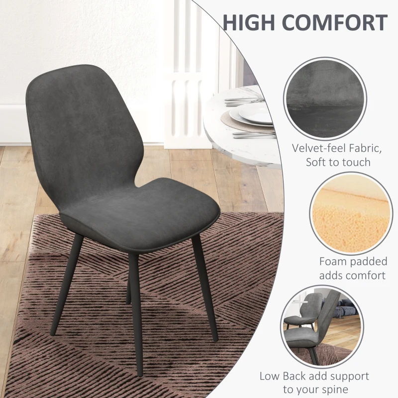 HOMCOM Dining Set, Kitchen Table with 2 Velvet Upholstered Chairs, Dark Grey