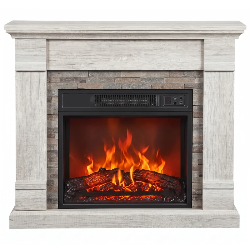 HOMCOM Dekorativer Elektrokamin 1800 W mit 3-stufiger Flammwirkung, Thermostat, Timer, Fernbedienung, Natur
