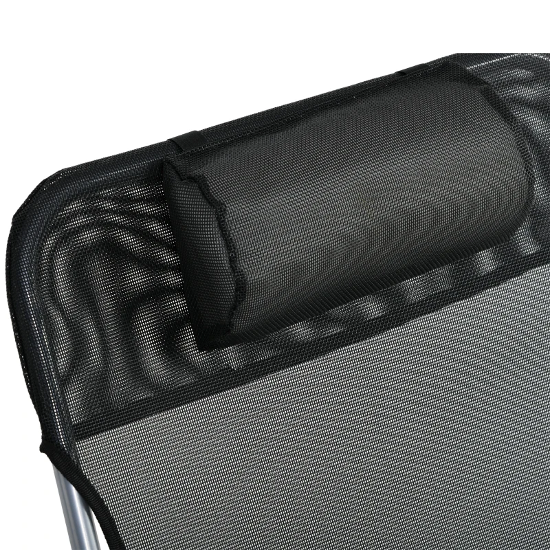Outsunny Bain de soleil transat chaise longue inclinable pliable avec oreiller dossier réglable sur 5 niveaux noir