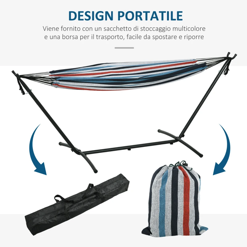Outsunny Amaca Autoportante con Supporto, Altezza Regolabile e Borsa di Trasporto, 310x117x105 cm, Bianco