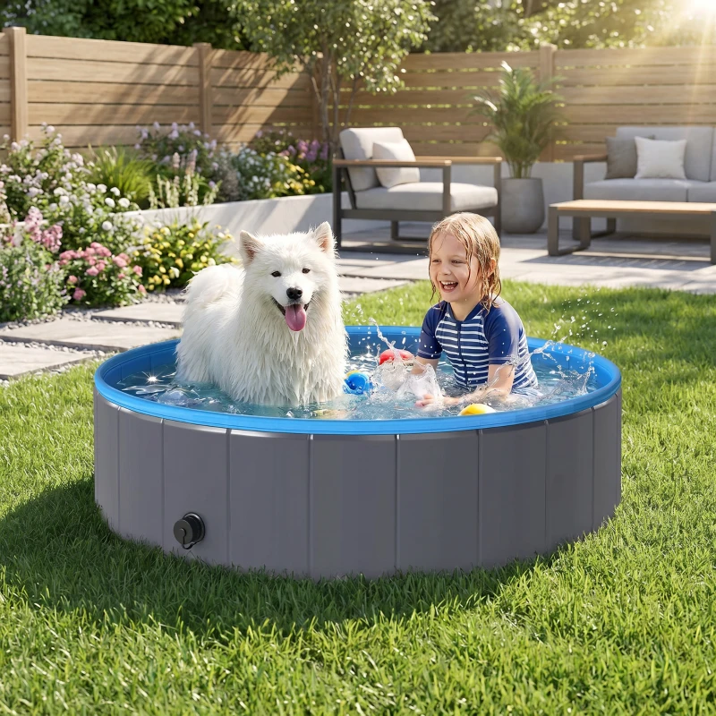 PawHut Faltbarer Hundepool für Große und Mittelgroße Hunde, mit Anti-Rutsch-Boden für Enten, Innen- und Außen, 120x30cm