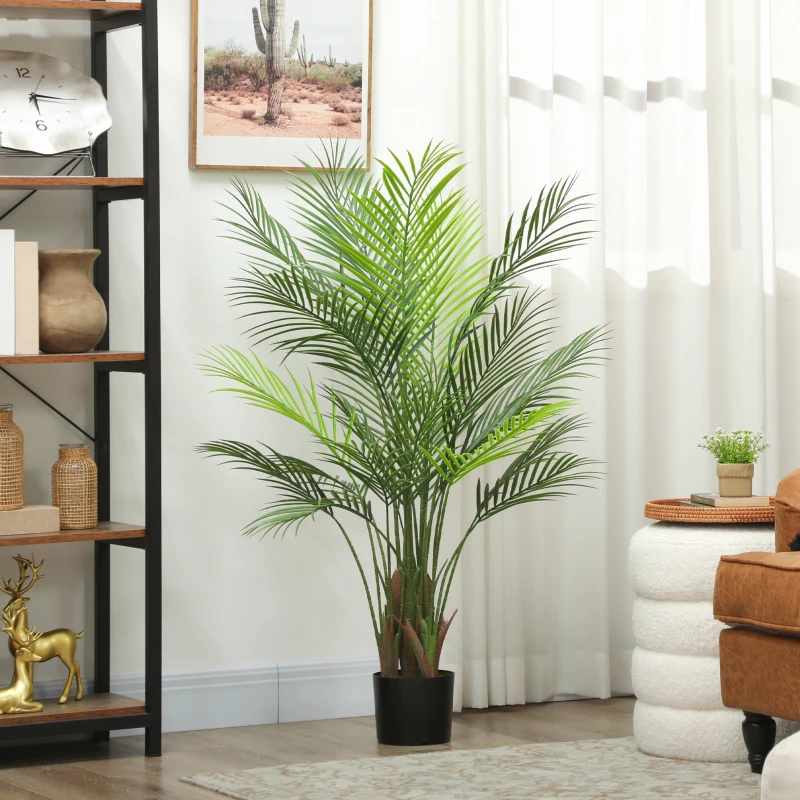 HOMCOM Plante artificielle intérieure 120 cm, palmier arbre artificiel avec pot en plastique et flocage, vert