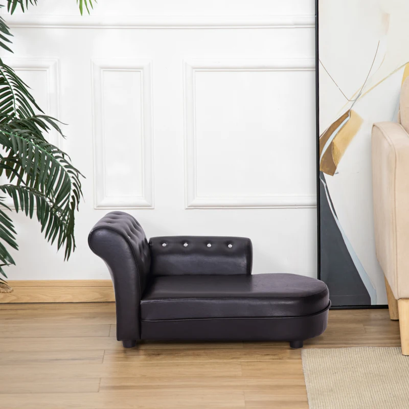 PawHut Divano Chaise Longue Elegante Imbottito Portata 10kg Animali Domestici 82.5 × 45 × 41.5cm Nero