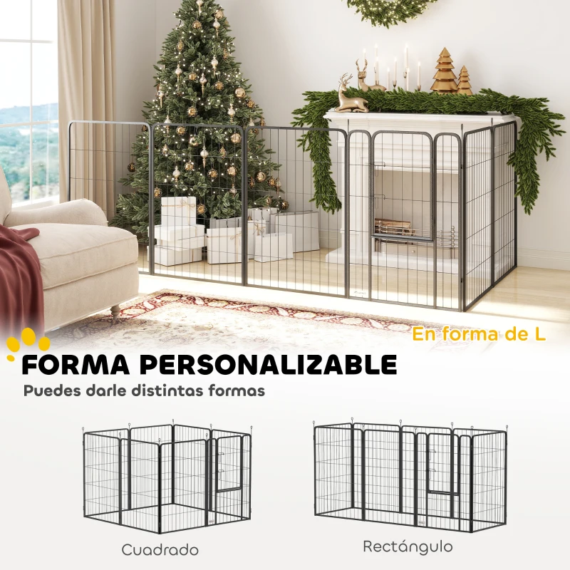 PawHut Parque para Perros de 8 Paneles de 100 cm de Altura con Puerta para Interior y Exterior Negro
