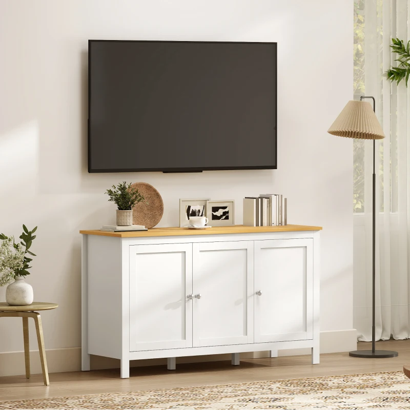 HOMCOM Aparador de Salón Armario de Almacenamiento con 3 Puertas con Estantes Ajustables Estilo Moderno 120x40x70 cm Blanco