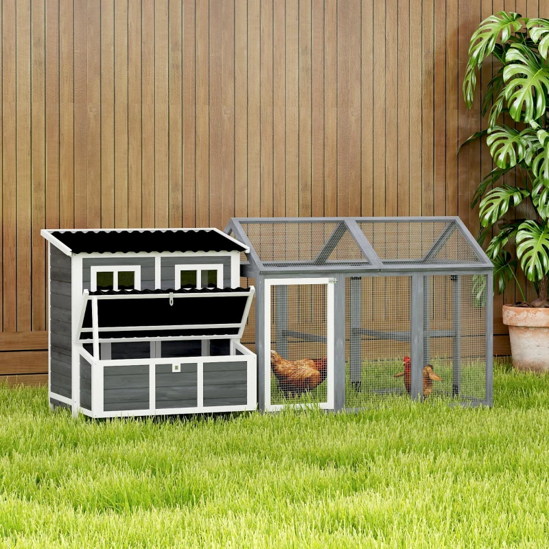 PawHut 2-Piece Wooden Chicken Coop and Run Set, Poultry Run Cage with Nesting Box, Slide-Out Tray, Roof, Perch