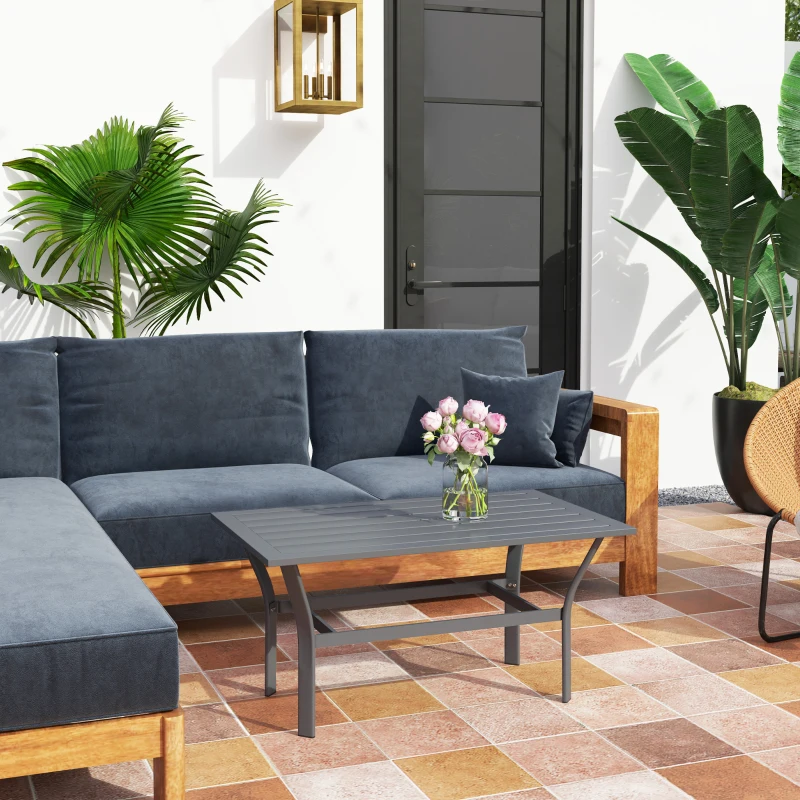 Outsunny Beistelltisch Metall Balkontisch mit Lamellendesign wetterfest Kaffeetisch Gartentisch 91,5 x 55 x 45 cm Dunkelgrau