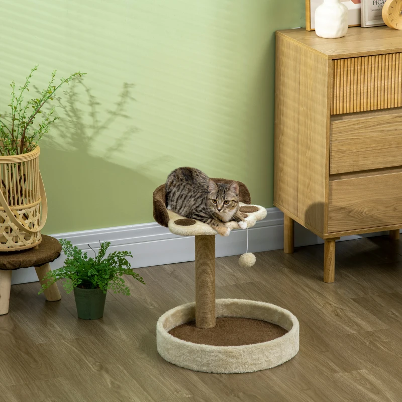 PawHut 44cm Cat Tower, Cat Tree for Indoor Cats, with Sisal Cat Scratching Post, Toy Ball - Brown