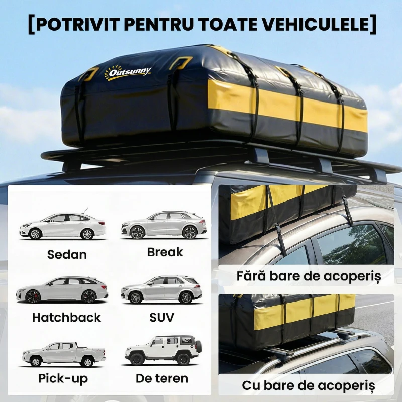 Outsunny Portbagaj de Plafon 595 Litri Impermeabil pentru Mașini, Galben