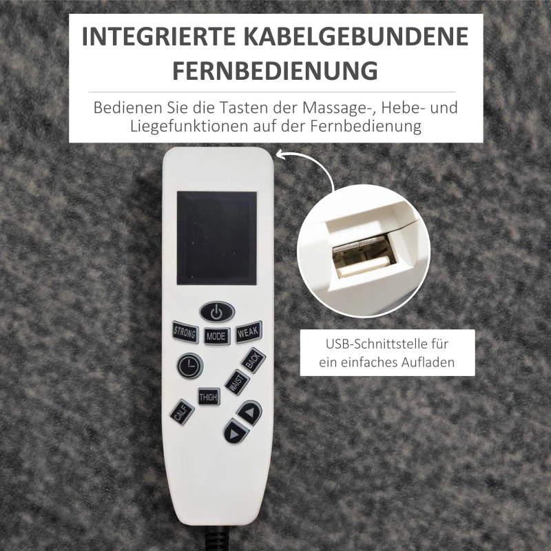 HOMCOM Poltrona relax com auxílio de elevação, USB, função de massagem, couro sintético, até 150 kg, 90x98x102 cm, Preto