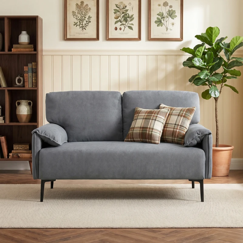 HOMCOM 2-Sitzer-Sofa, dicke Kissen, samtiger Bezug, Polstersofa, Schwarz