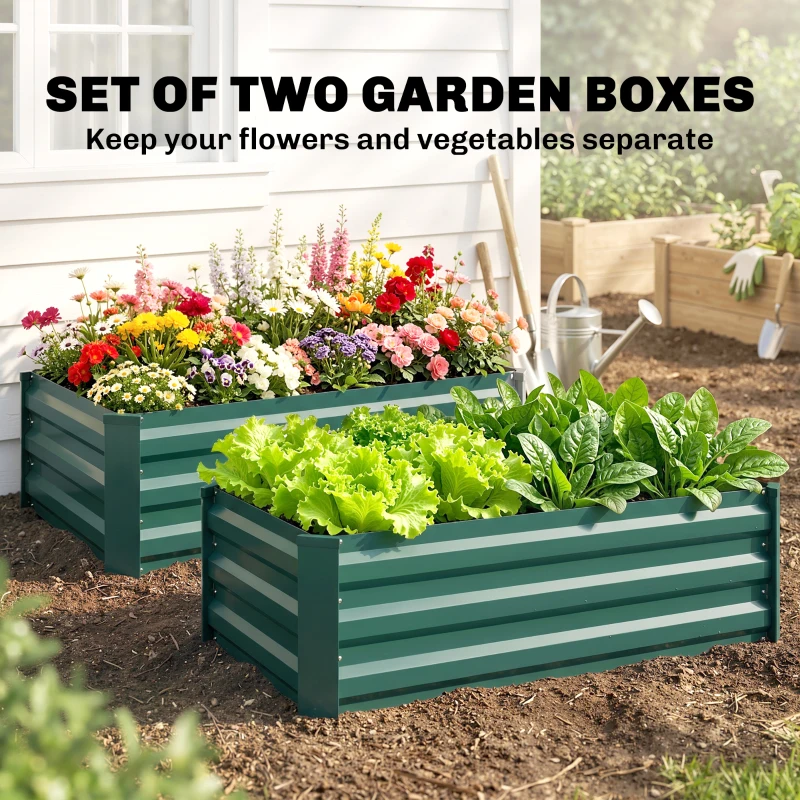 Outsunny Set of Two 100 x 60cm Steel Planter Boxes -Green
