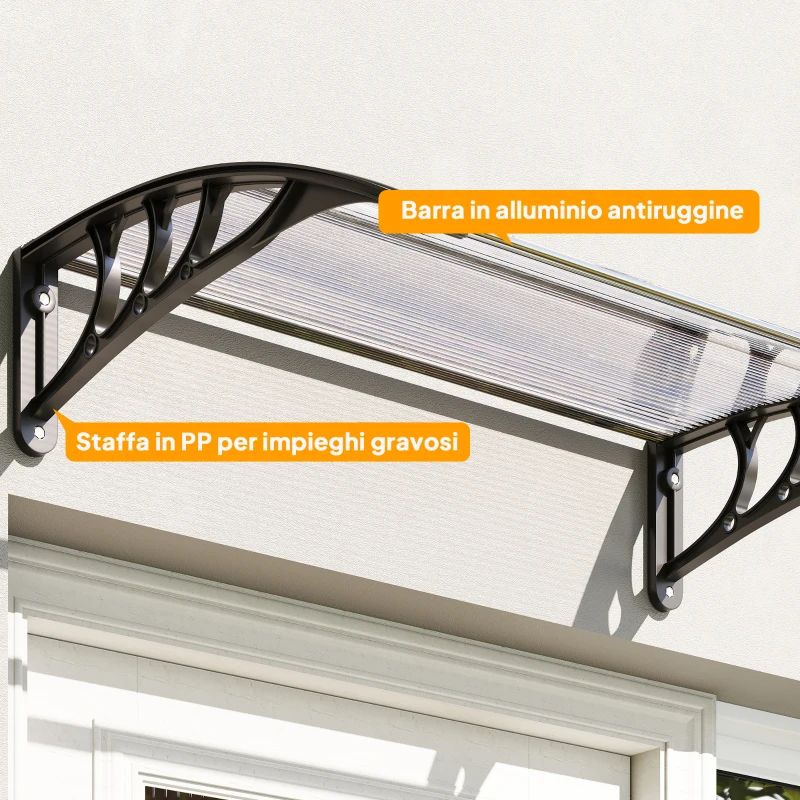 Outsunny Pensilina da Esterni Impermeabile e Anti-UV, in PC, PP e Alluminio, 75x100x23 cm, Trasparente e Nero