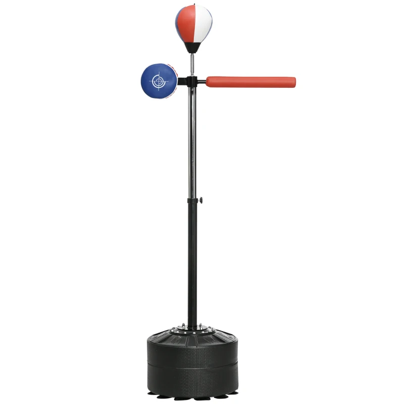 SPORTNOW Sacco Boxe da Terra con Barra Girevole, Speedball e Colpitore, in Acciaio, HDPE e PU, 80.5x48x163-205 cm