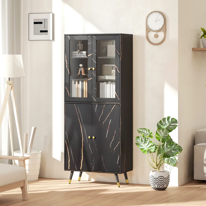 HOMCOM Bibliothèque, étagère à 6 niveaux, meuble de rangement 6 étagères ouvertes porte vitrée et placard 70 x 35 x 170 cm noir