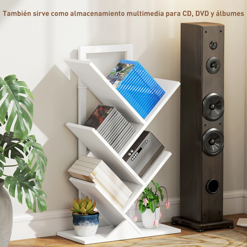 HOMCOM Estantería en Forma de Árbol con 5 Estantes y Sistema Antivuelco para Salón Dormitorio 50x24x82 cm Blanco