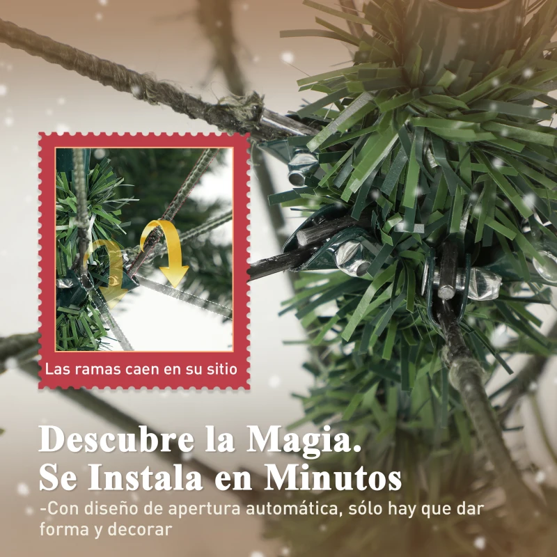HOMCOM Árbol de Navidad Artificial 150 cm con 581 Ramas con Nieve 44 Piñas y Soporte Metálico Plegable Fácil Montaje Verde