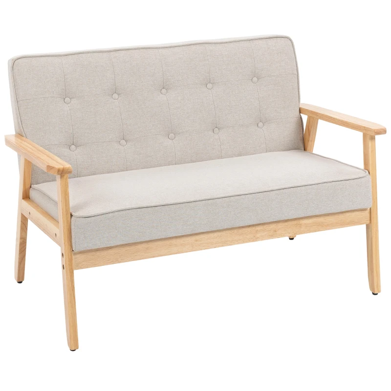 HOMCOM Sofá de 2 Plazas Tapizado en Lino Sintético Sofá Nórdico con Patas y Reposabrazos de Madera 113x67x78 cm Beige