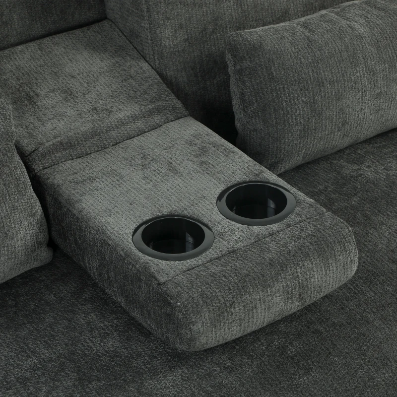 HOMCOM Sofá-Cama 2 Lugares 3 em 1 com Mesa Auxiliar Porta-Copos Encosto Ajustável Bolsos Laterais 2 Almofadas Cinzento Escuro