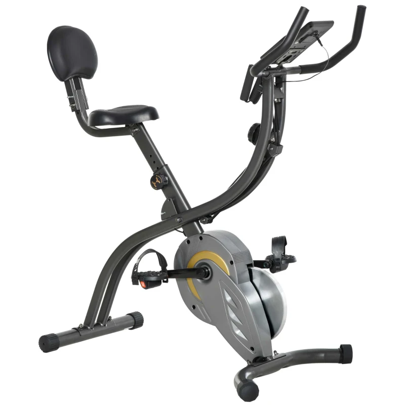HOMCOM Vélo d'appartement magnetique pliable vélo de Fitness vélo d'intérieur selle réglable dossier guidon écran LCD multifonction bandes résistance acier gris noir