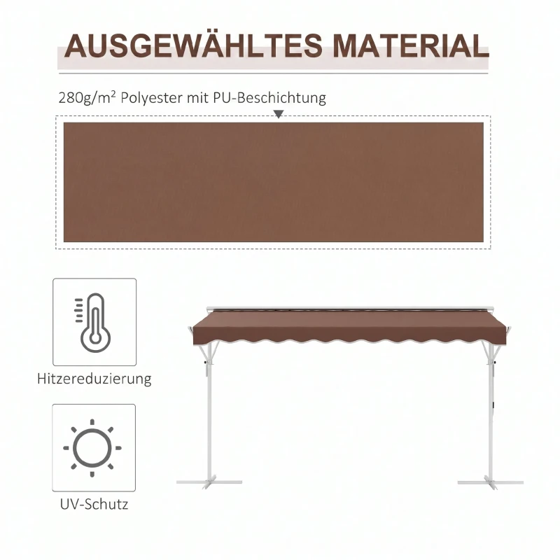 Outsunny Freistehende Markise, neigungsverstellbar, Handkurbel, Metallgestell, wetterfest, 4x3m, Kaffee