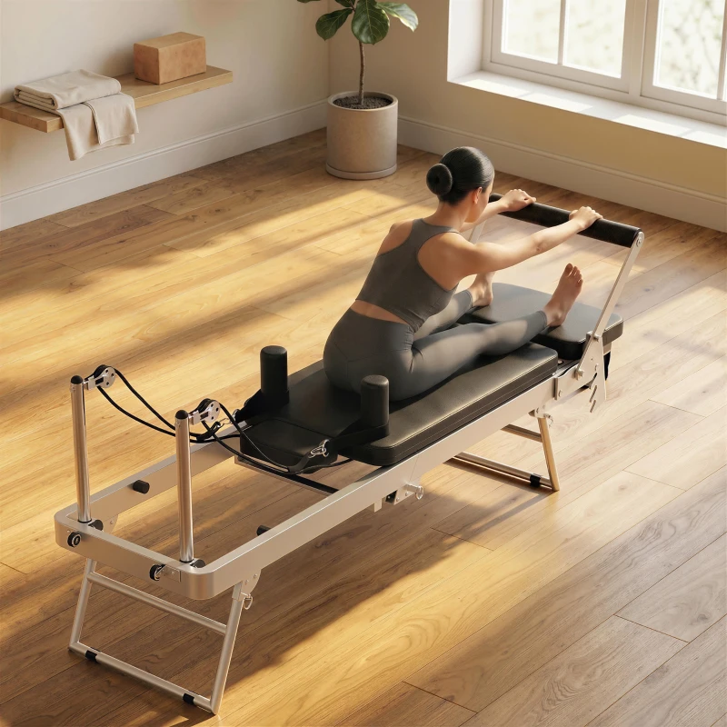 SPORTNOW Reformer Pilates Pieghevole per Casa con 2 Bande Elastiche