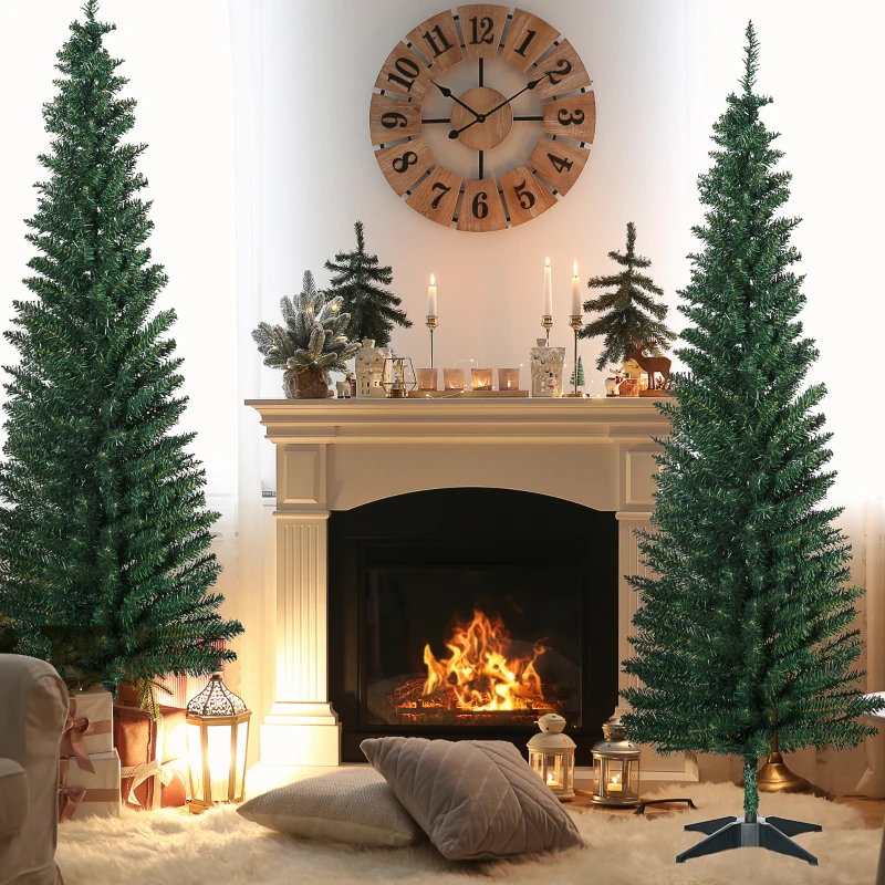 HOMCOM Set 2 Alberi di Natale Artificiali Slim Ø55x180 cm in Plastica e Metallo con 390 Rami, Verde