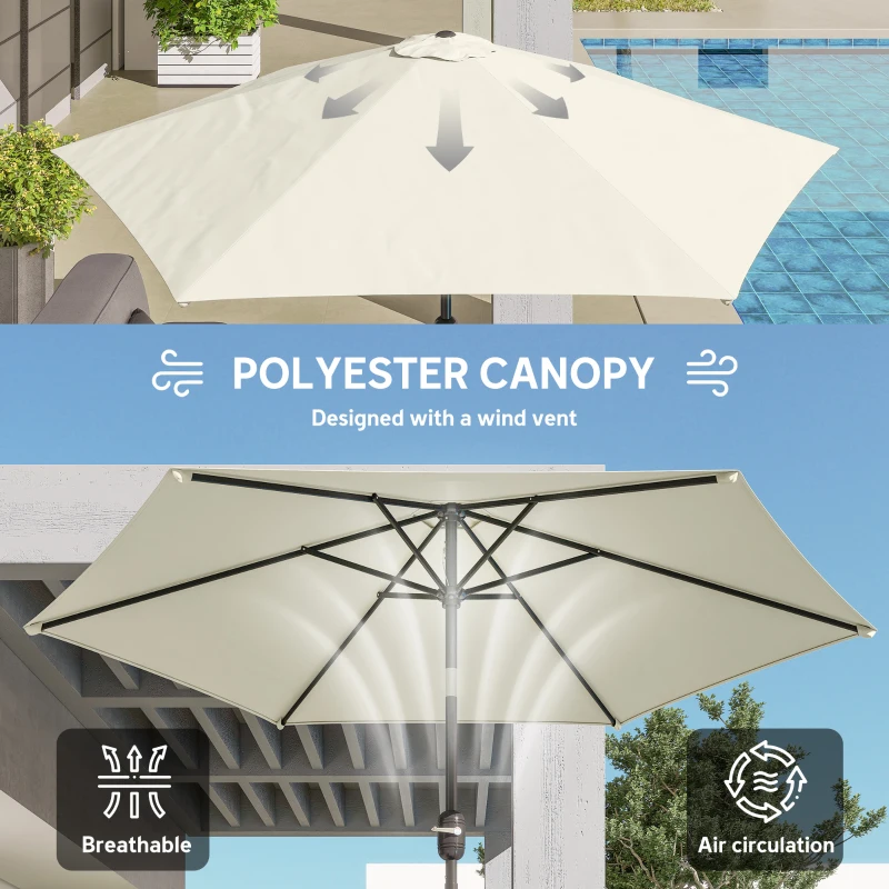 Outsunny 2.6 m Garden Parasol Umbrella with Aluminium Pole, Outdoor Patio Umbrella with Tilt and Crank, Vent, Cream White