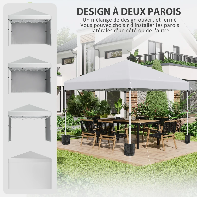 Outsunny Tonnelle de jardin pop-up réglable en hauteur protection 2 parois latérales sac de transport 297 x 297 x 288 cm blanc