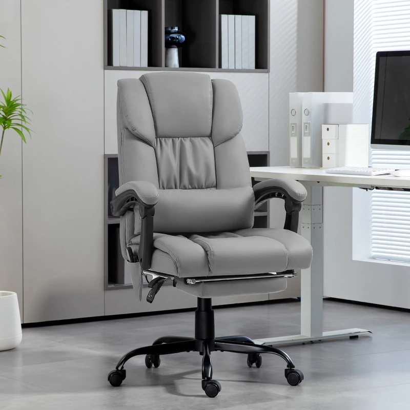 Vinsetto Poltrona Massaggiante e Reclinabile con Poggiapiedi, in Finta Pelle e Acciaio, 66x75x112-122 cm, Grigio