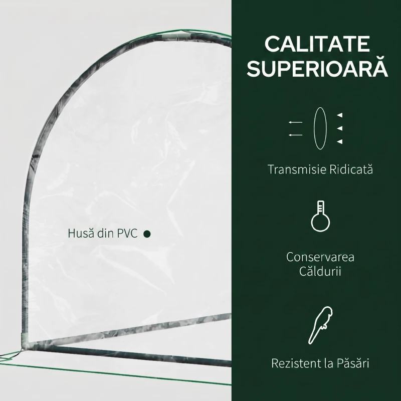 Outsunny Seră de grădină în formă de tunel din oțel cu acoperire din PVC, 200x100x80 cm, transparentă și verde