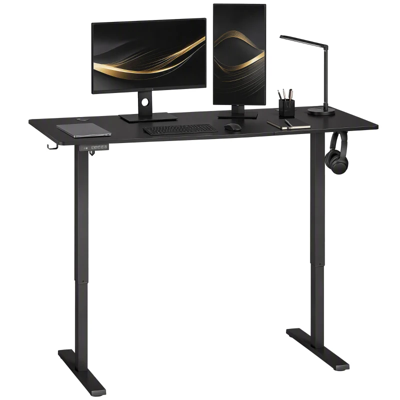 HOMCOM Standing Desk Memory Control Height Adjustable Desk 2 Cable Holes LED Display Sit Stand Desk Black