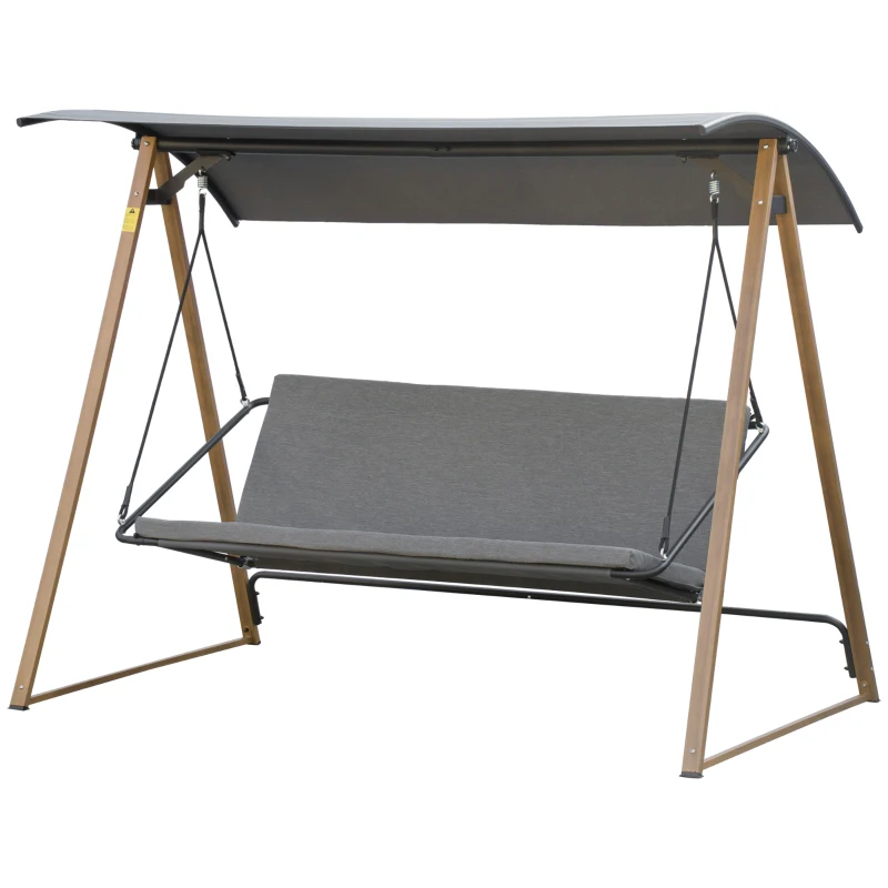 Outsunny Columpio Balancín de Jardín de 3 Plazas con Techo Ajustable Asiento Acolchado 224x133x173 cm Gris