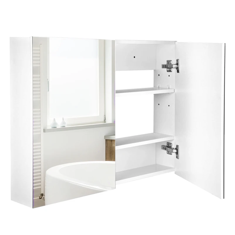 HOMCOM Spiegelschrank Badschrank mit zwei Türen Hängeschrank Badezimmerspiegel Badmöbel Mehrzweckschrank für Badezimmer Soft-Close-Funktion MDF Weiß 80 x 15 x 60 cm