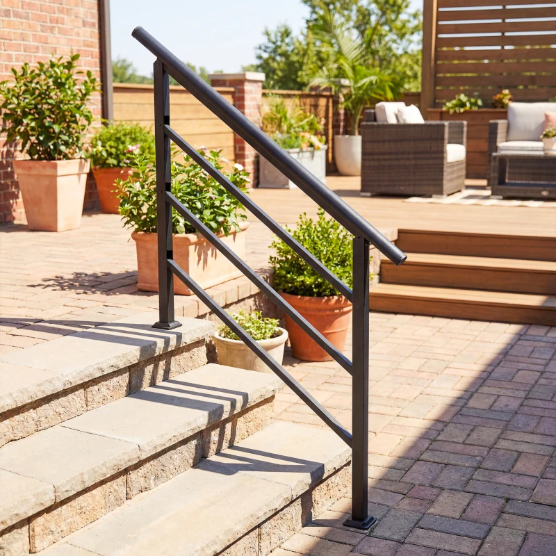 Outsunny Barandilla de Escalera 131 cm Pasamanos para Escalera con Kit de Instalación Ángulo Ajustable para 1-4 Escalones Negro