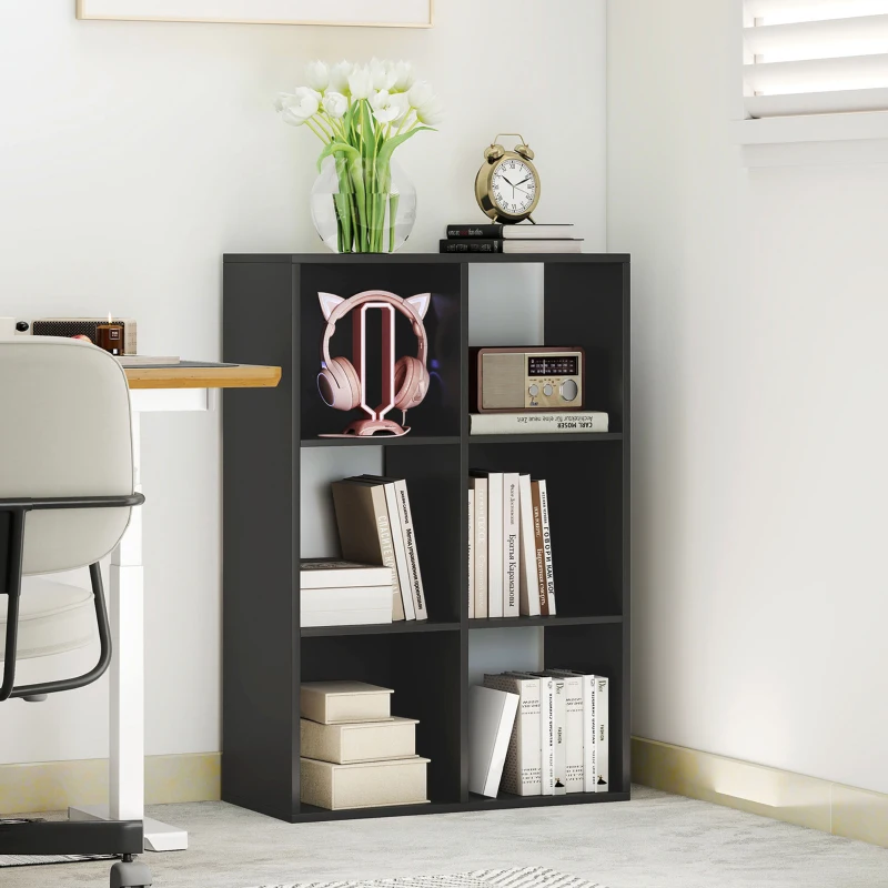HOMCOM Libreria a Cubi con 6 Ripiani Portaoggetti, in Legno, 61.5x29.5x91.5 cm, Nero