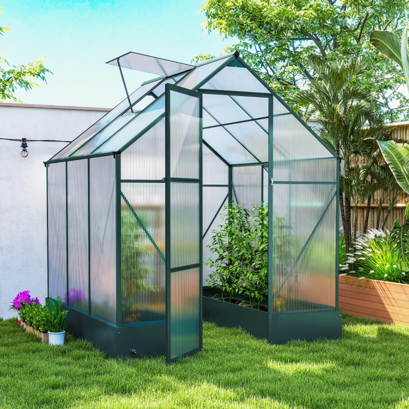 Outsunny Serra da Giardino in Policarbonato e Alluminio con Finestre e Base Inclusa, 190x190x220 cm