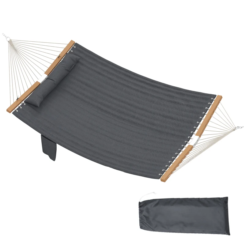 Outsunny Hängematte Outdoor 200x140cm, zweilagig Hängematte mit Kopfstütze Magazintasche Holzstäbe bis 200kg