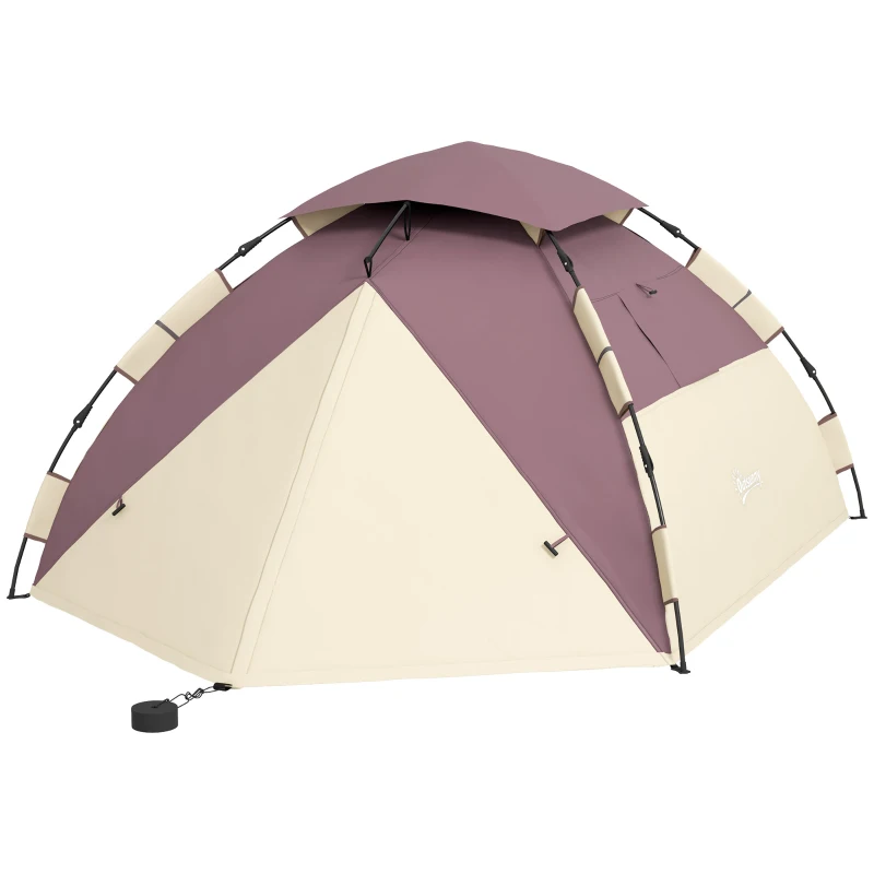 Outsunny Cort de Camping pentru 2 persoane cu 2 ferestre și cârlig, din poliester și fibră de sticlă, 225x190x130 cm, culoare kaki