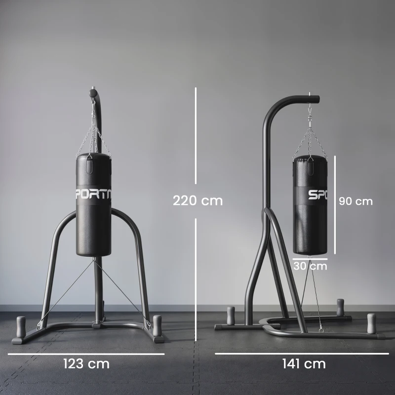 SPORTNOW Soporte para Saco de Boxeo Independiente con Saco Cuerda Elástica y Cadena 360° de Acero Negro